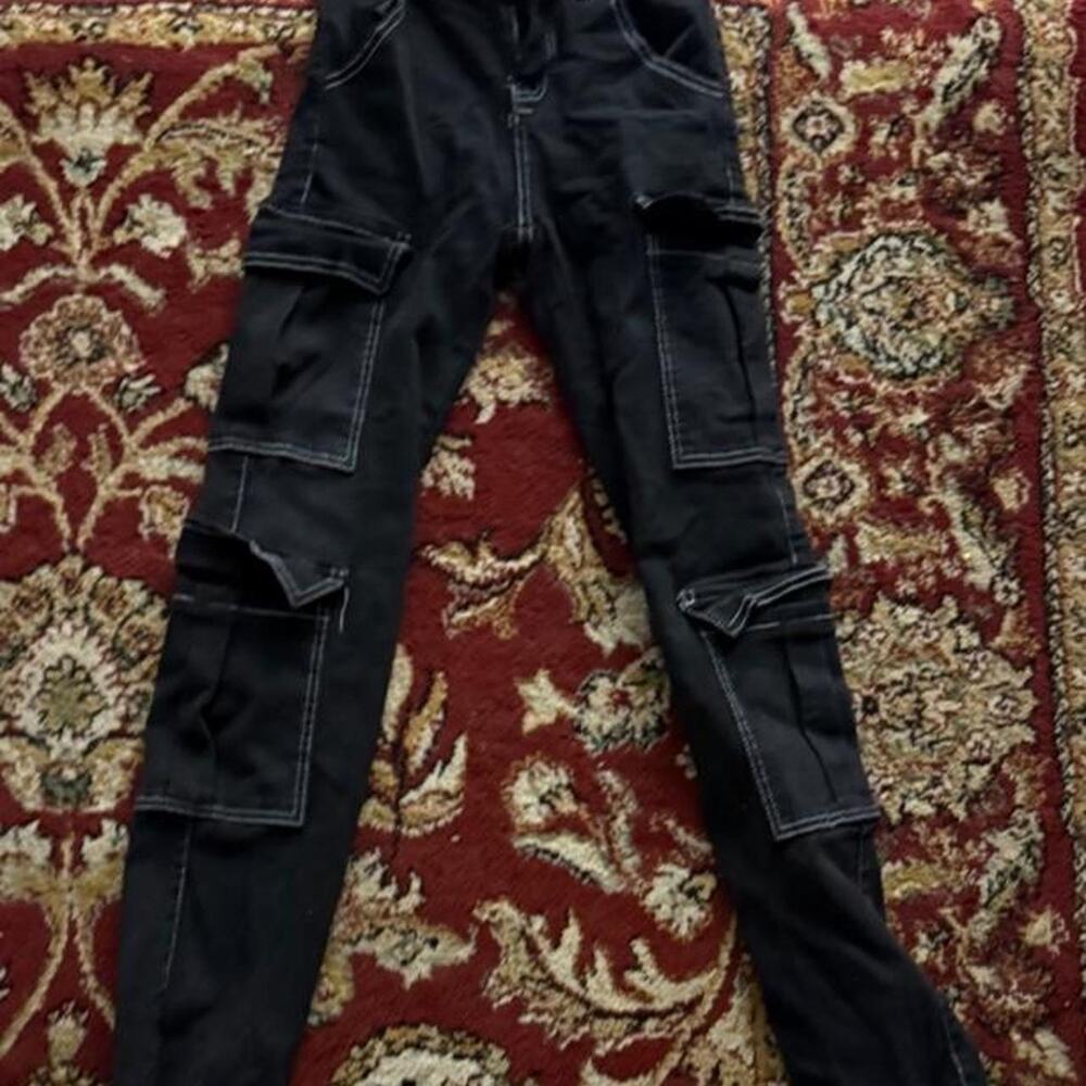 Black cargo pants with white